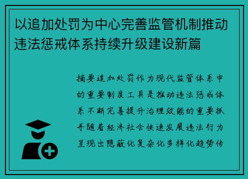 以追加处罚为中心完善监管机制推动违法惩戒体系持续升级建设新篇